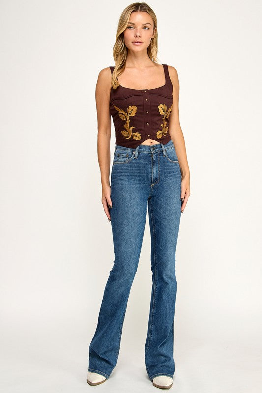 T5580 Embroidered Lace-Up Corset Top