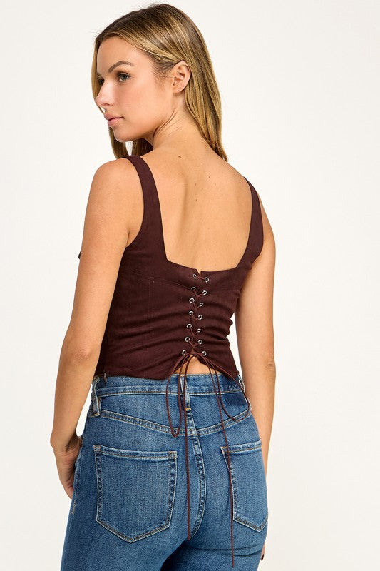 T5580 Embroidered Lace-Up Corset Top