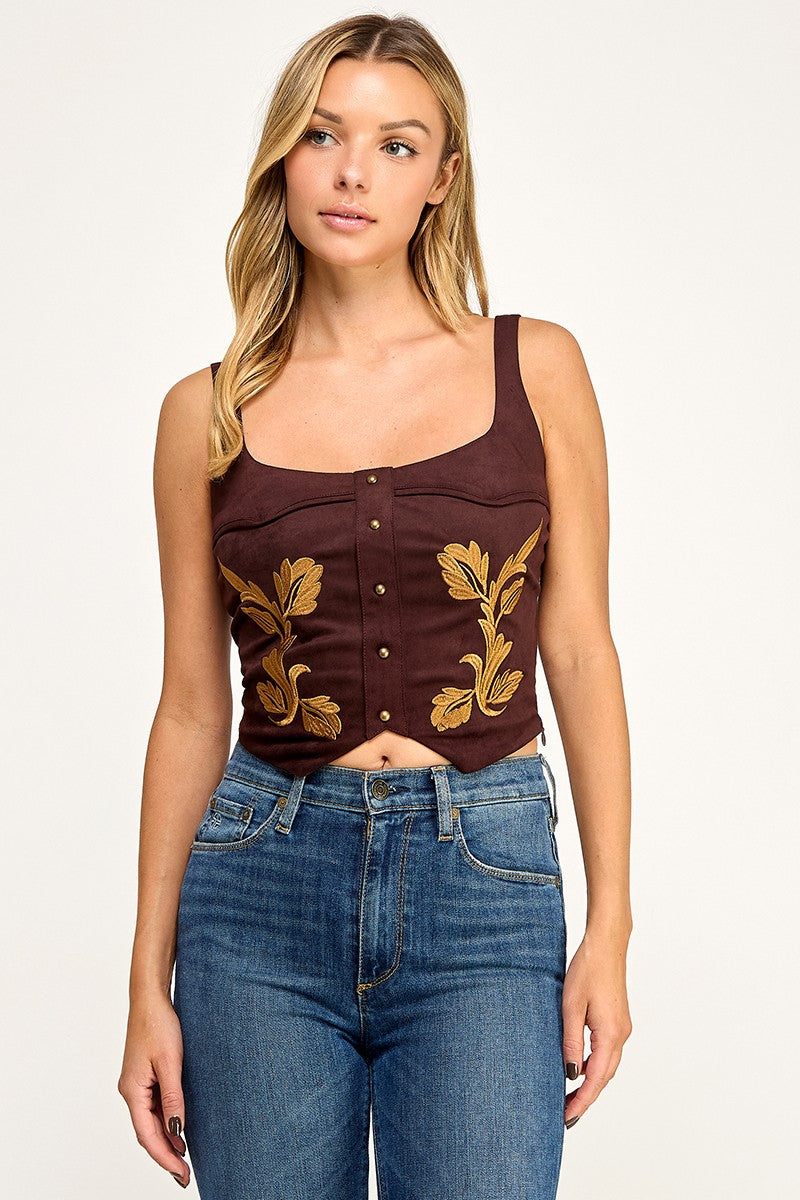 T5580 Embroidered Lace-Up Corset Top