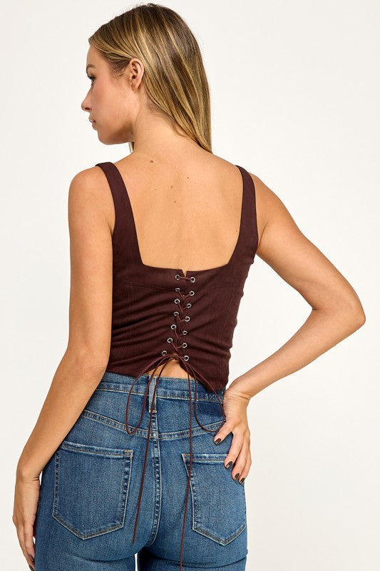 T5580 Embroidered Lace-Up Corset Top