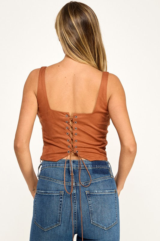 T5580 Embroidered Lace-Up Corset Top