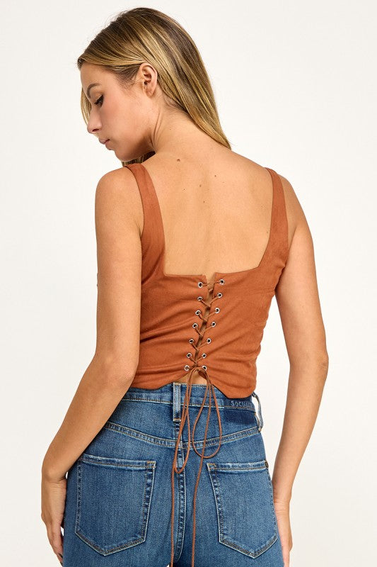T5580 Embroidered Lace-Up Corset Top
