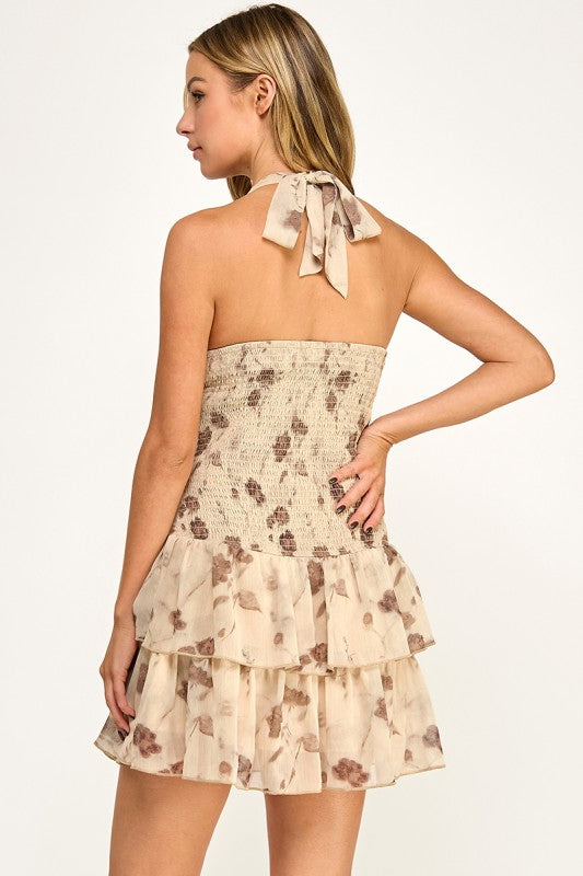 D5639 Lace-Up Corset Ruffle Mini Dress