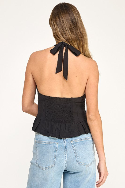 T5481 Halter Neck Button-Front Woven Top