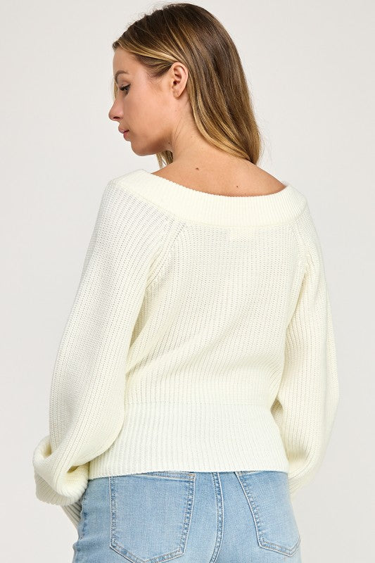 SW5619 V-Neck Ribbed Knit Long Sleeve Sweater