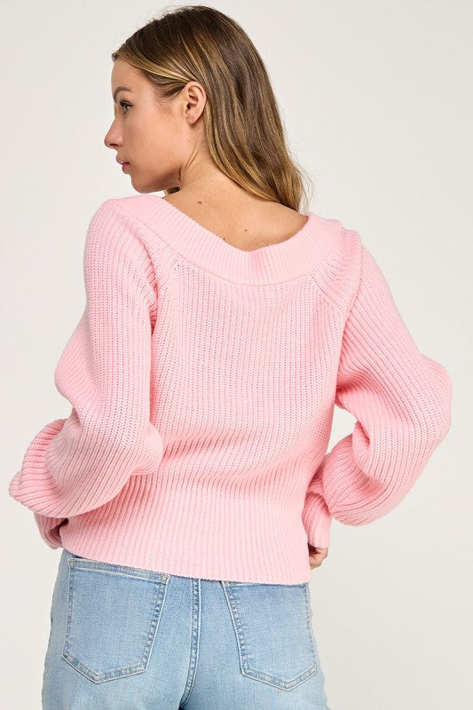 SW5619 V-Neck Ribbed Knit Long Sleeve Sweater