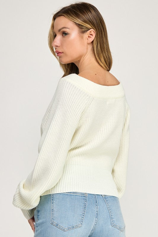 SW5619 V-Neck Ribbed Knit Long Sleeve Sweater