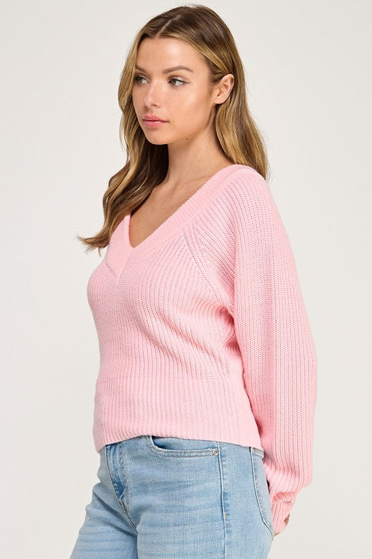 SW5619 V-Neck Ribbed Knit Long Sleeve Sweater