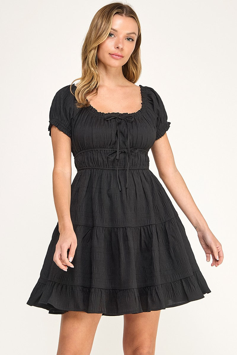 D5565S Off-Shoulder Tiered Mini Dress