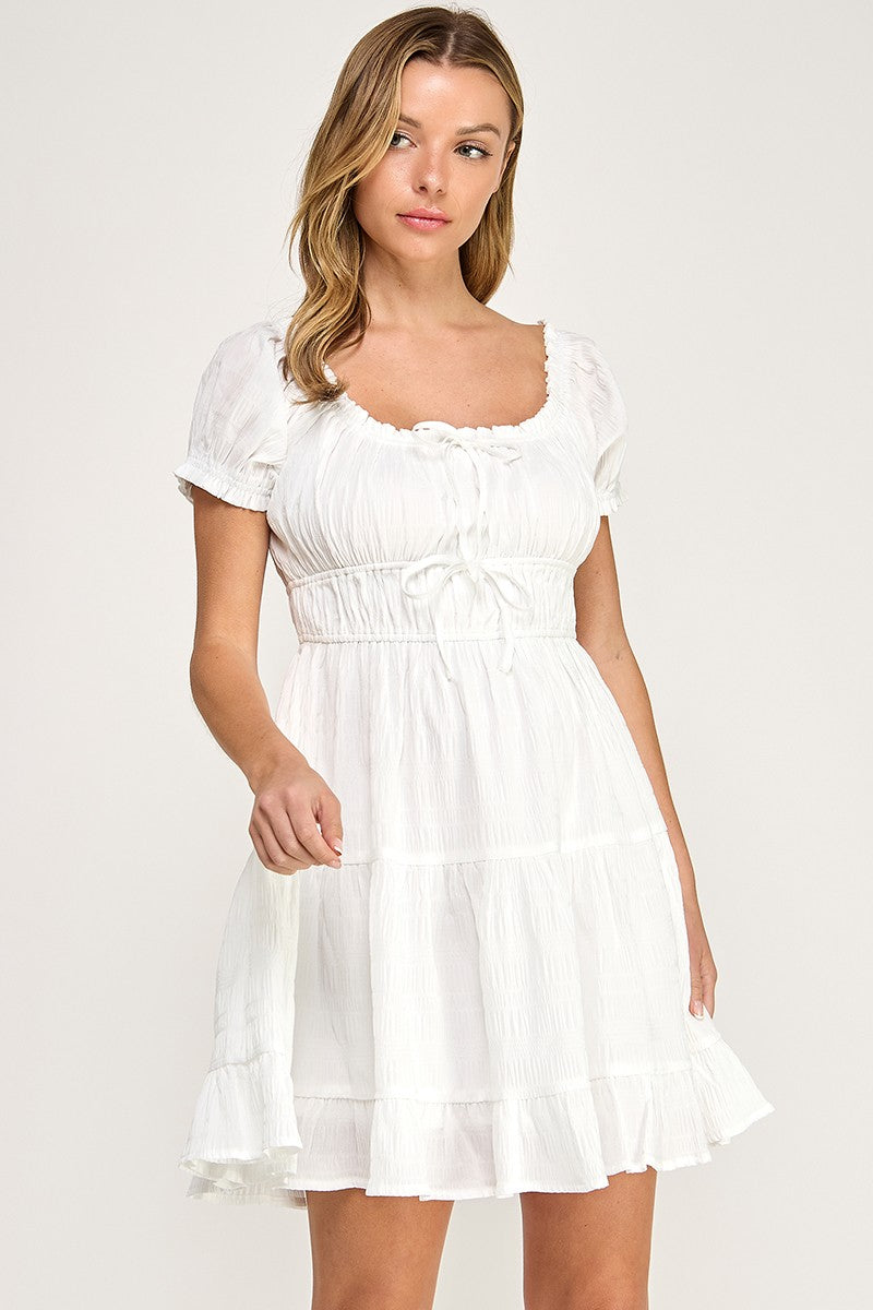 D5565S Off-Shoulder Tiered Mini Dress