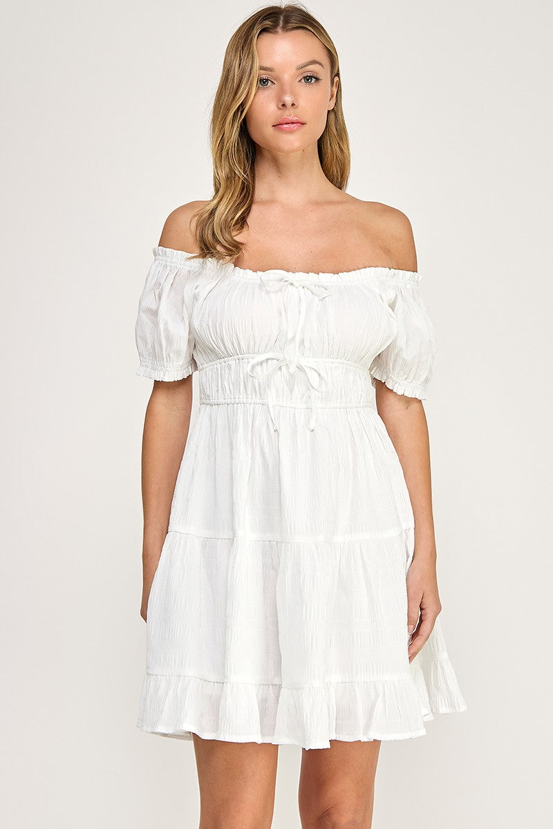 D5565S Off-Shoulder Tiered Mini Dress