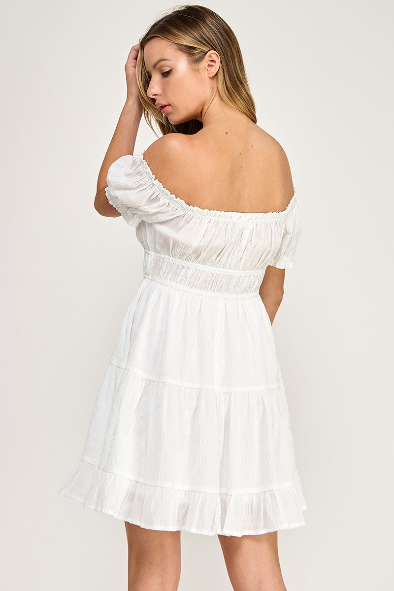 D5565S Off-Shoulder Tiered Mini Dress