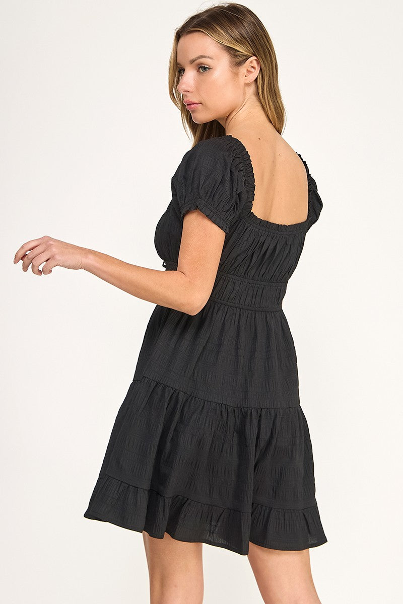 D5565S Off-Shoulder Tiered Mini Dress