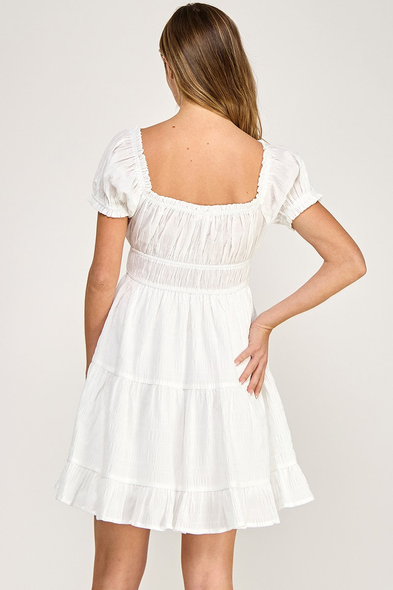 D5565S Off-Shoulder Tiered Mini Dress