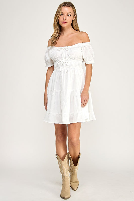 D5565S Off-Shoulder Tiered Mini Dress