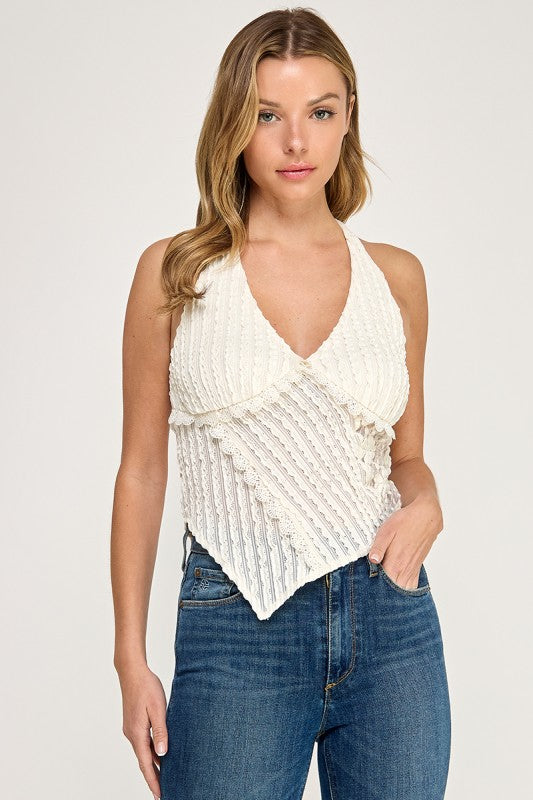 T5558 Lace Handkerchief Halter Top