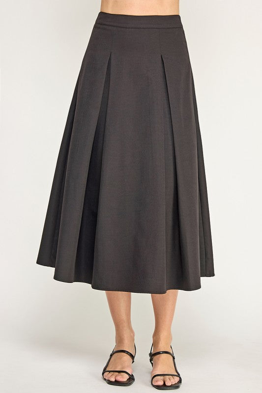 S5677 High Rise Waistband Front Pleats A line Midi Skirt