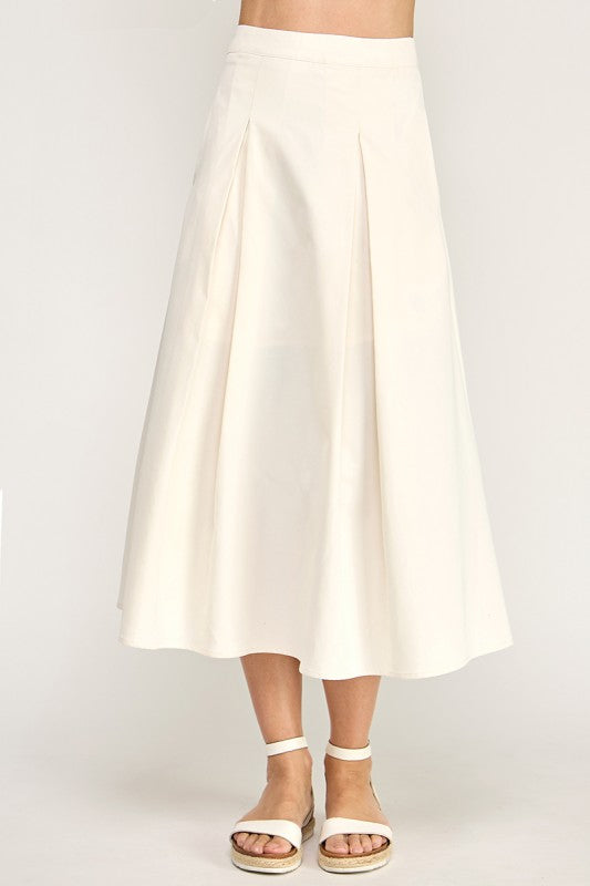 S5677 High Rise Waistband Front Pleats A line Midi Skirt