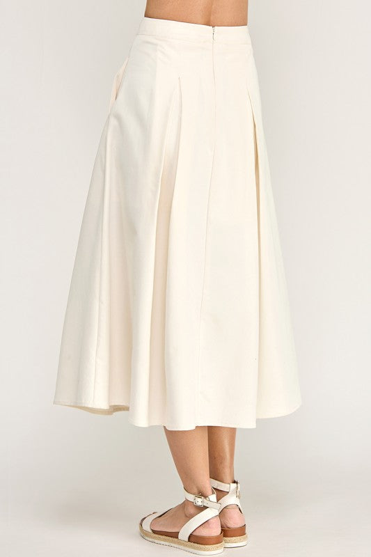 S5677 High Rise Waistband Front Pleats A line Midi Skirt