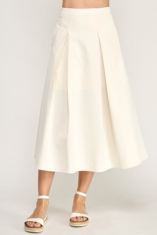 S5677 High Rise Waistband Front Pleats A line Midi Skirt