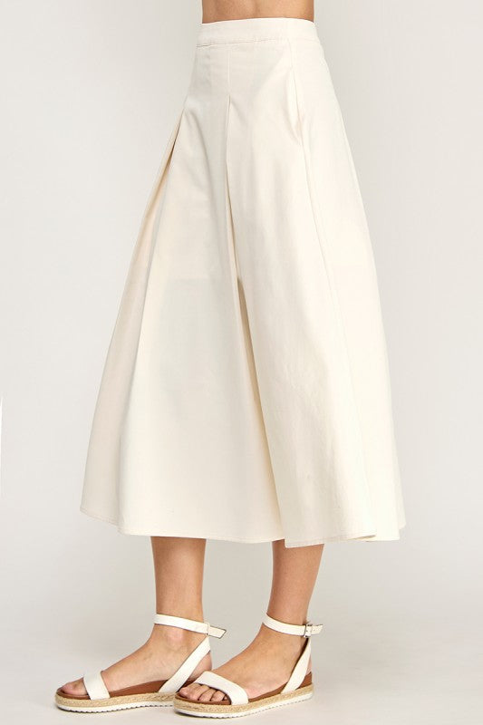 S5677 High Rise Waistband Front Pleats A line Midi Skirt
