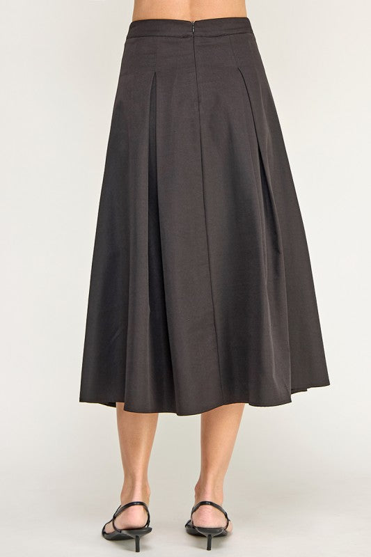 S5677 High Rise Waistband Front Pleats A line Midi Skirt