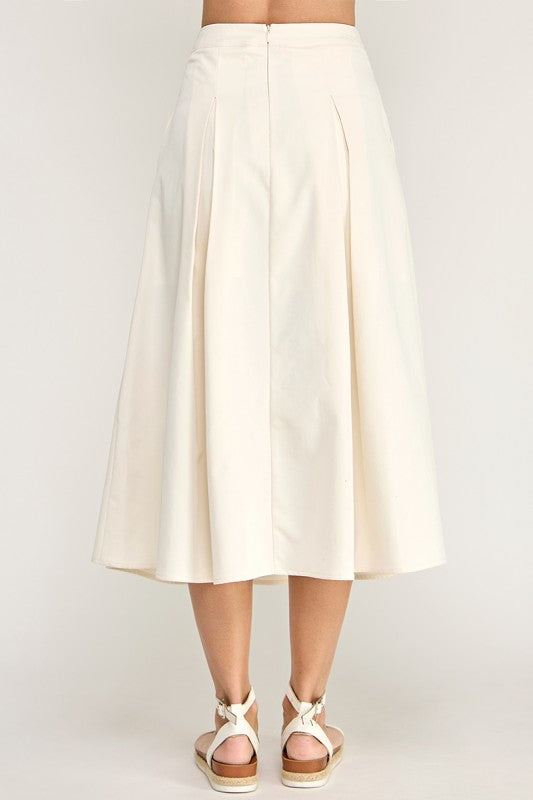S5677 High Rise Waistband Front Pleats A line Midi Skirt