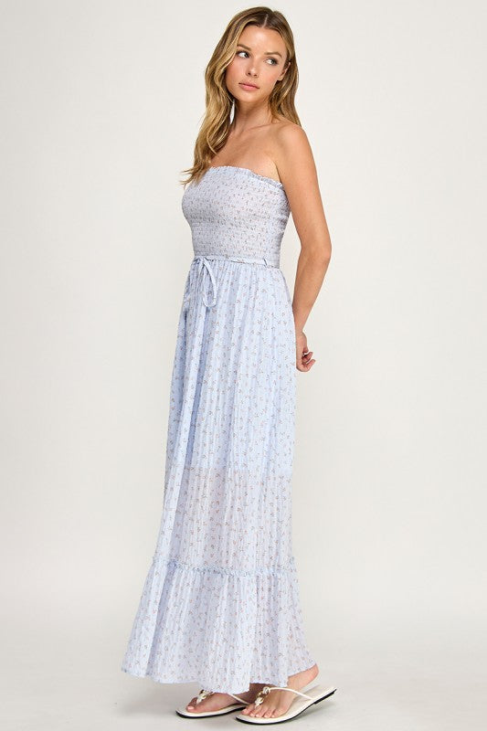 D4918-1 Smocked Back Sleeveless Flowy Maxi Dress