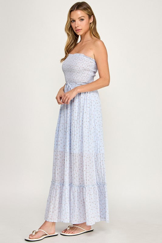 D4918-1 Smocked Back Sleeveless Flowy Maxi Dress