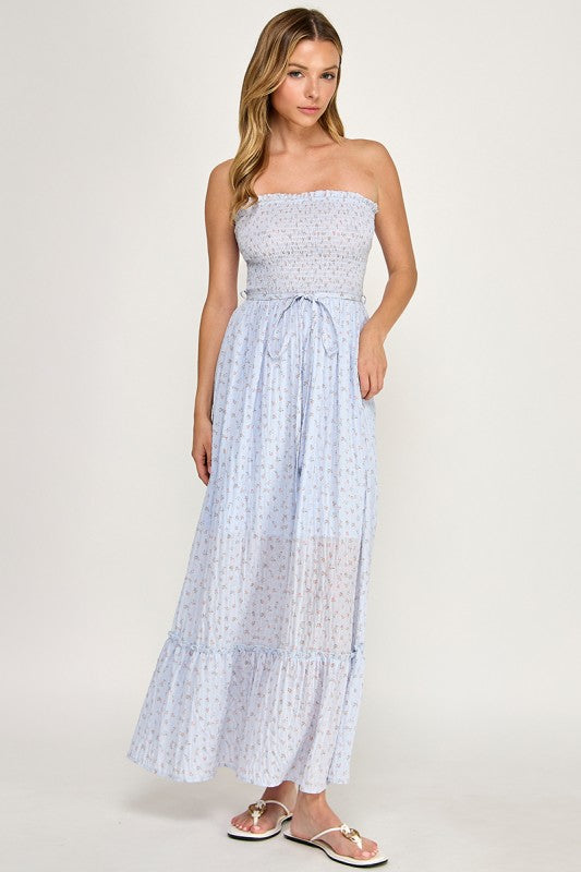 D4918-1 Smocked Back Sleeveless Flowy Maxi Dress