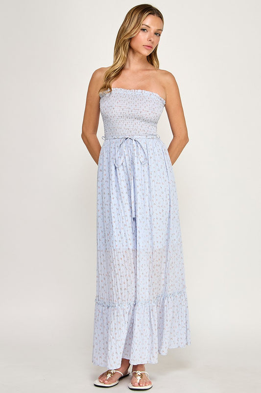 D4918-1 Smocked Back Sleeveless Flowy Maxi Dress
