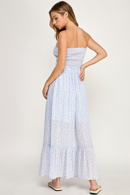 D4918-1 Smocked Back Sleeveless Flowy Maxi Dress