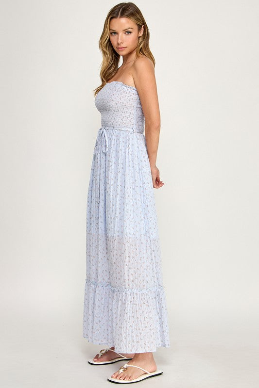 D4918-1 Smocked Back Sleeveless Flowy Maxi Dress