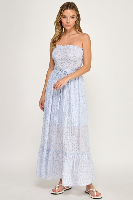 D4918-1 Smocked Back Sleeveless Flowy Maxi Dress