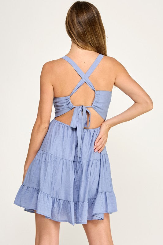 D5487S-1 Cross Back Short Bell Dress