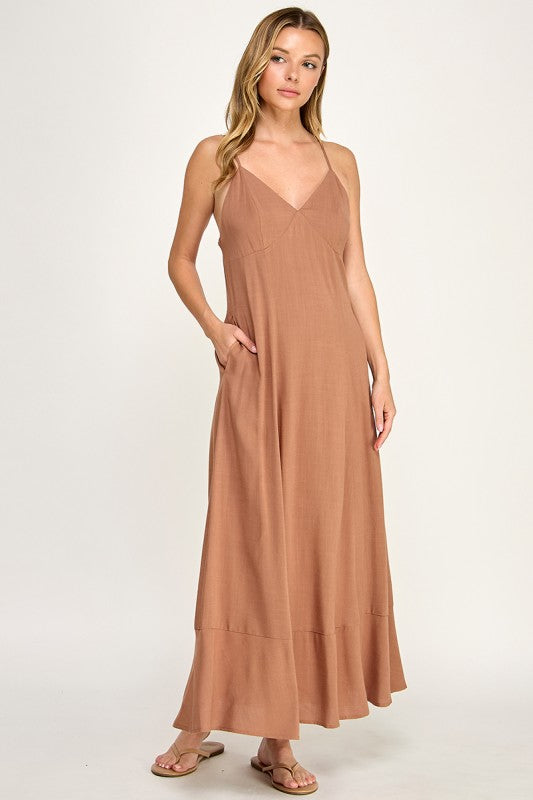 D5644 V-Neck Spaghetti Strap Maxi Dress