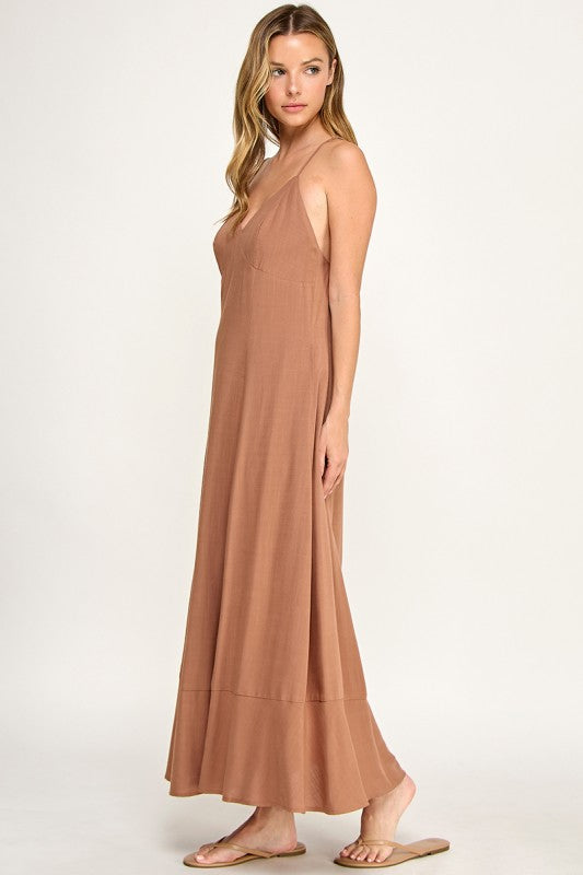 D5644 V-Neck Spaghetti Strap Maxi Dress