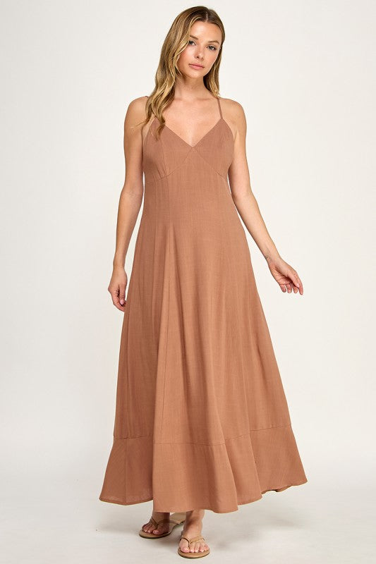 D5644 V-Neck Spaghetti Strap Maxi Dress