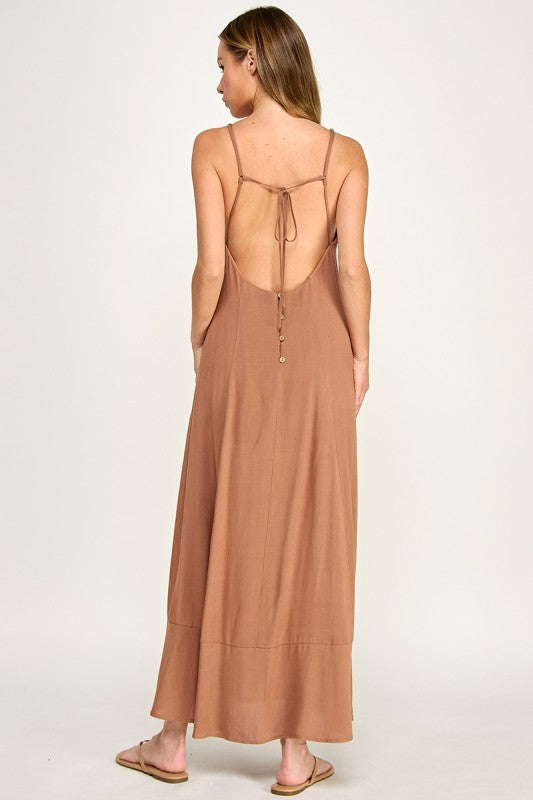 D5644 V-Neck Spaghetti Strap Maxi Dress