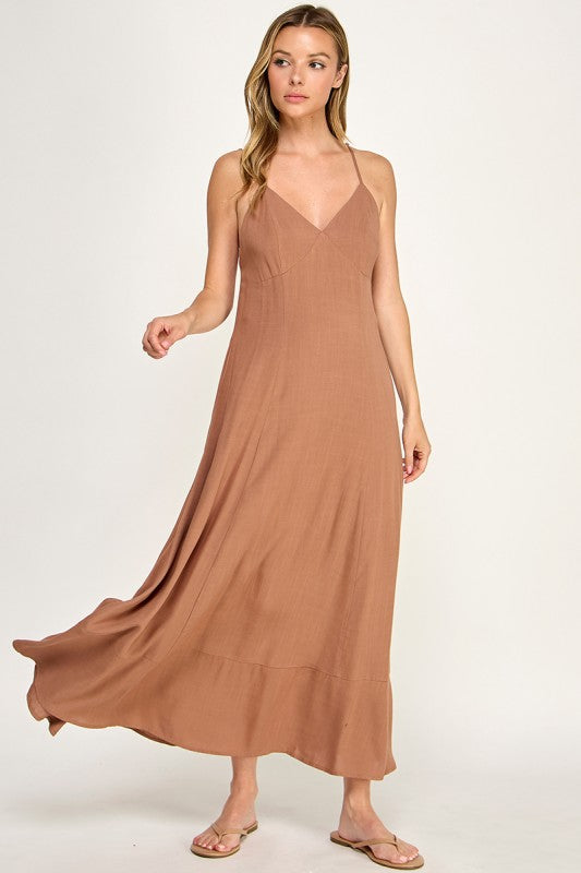 D5644 V-Neck Spaghetti Strap Maxi Dress