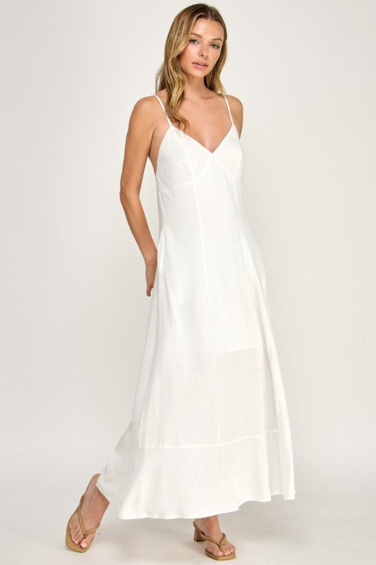 D5644 V-Neck Spaghetti Strap Maxi Dress