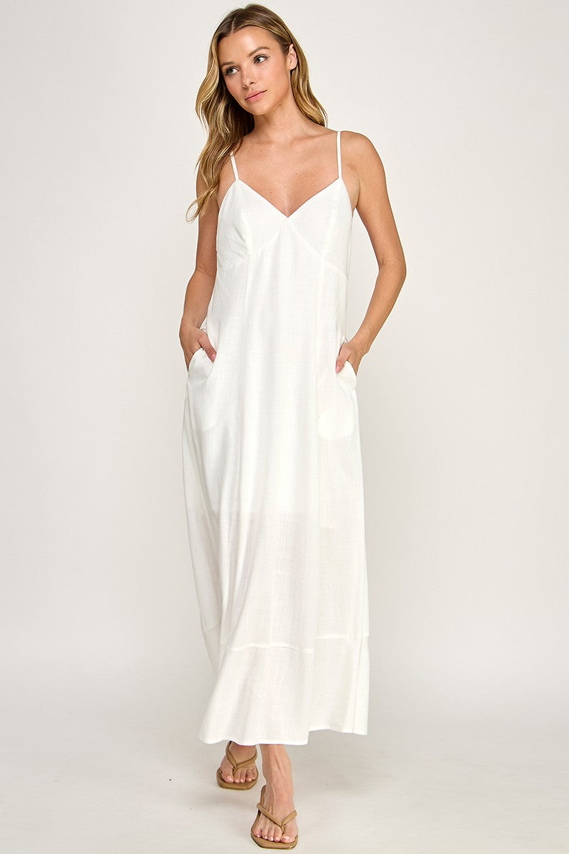 D5644 V-Neck Spaghetti Strap Maxi Dress