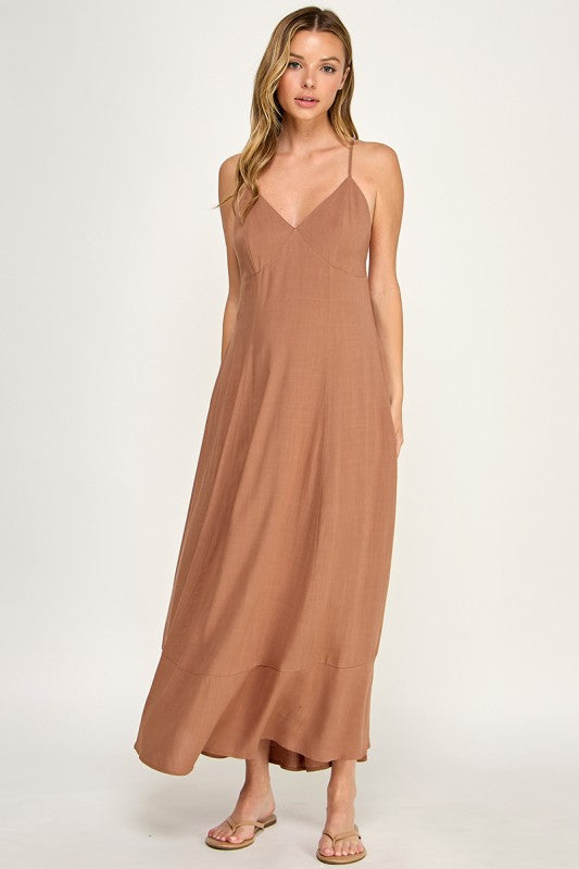 D5644 V-Neck Spaghetti Strap Maxi Dress