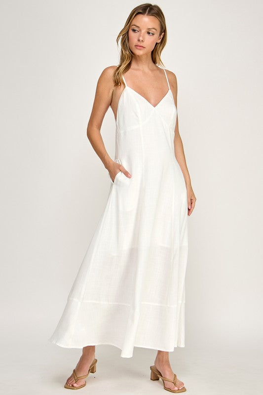 D5644 V-Neck Spaghetti Strap Maxi Dress