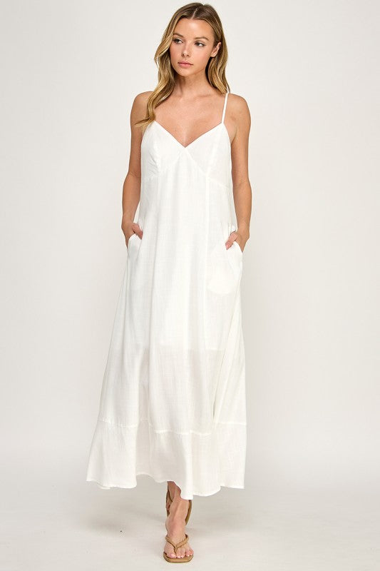 D5644 V-Neck Spaghetti Strap Maxi Dress