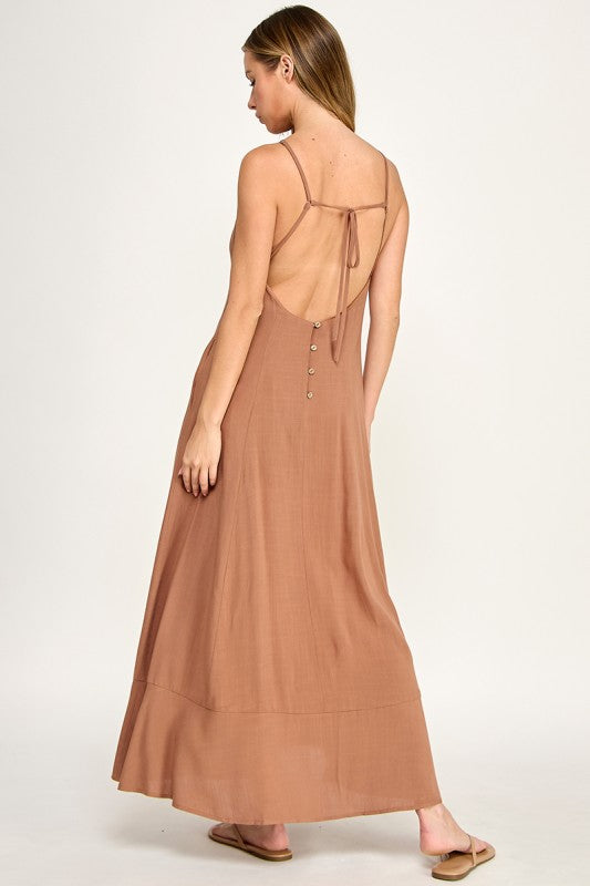 D5644 V-Neck Spaghetti Strap Maxi Dress