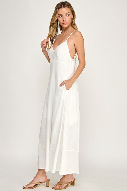 D5644 V-Neck Spaghetti Strap Maxi Dress