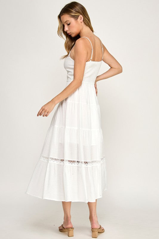 Lace Trim Flowy Midi Dress