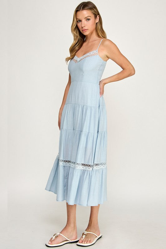 Lace Trim Flowy Midi Dress