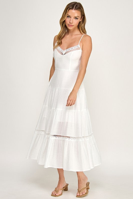 Lace Trim Flowy Midi Dress